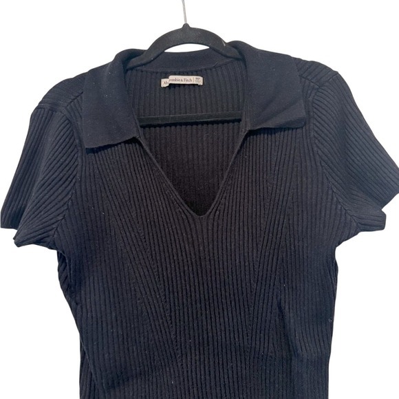 Abercrombie & Fitch Mini Dress Polo Knit Black Bodycon Womens Size Medium Petite - Picture 3 of 5